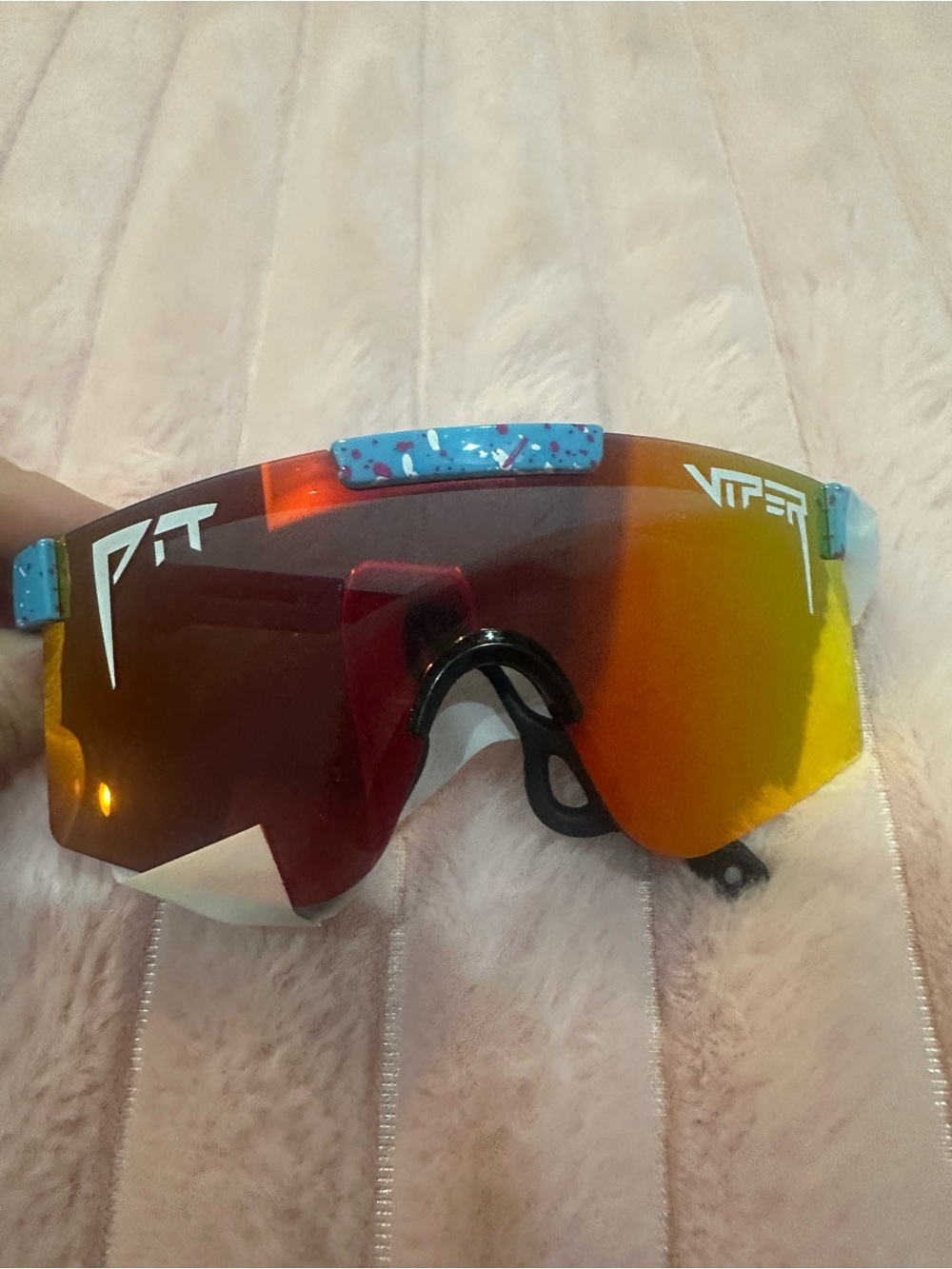 Pit Viper Kids Red-Orange Mirrored Sunglasses with Blue Speckle Accents